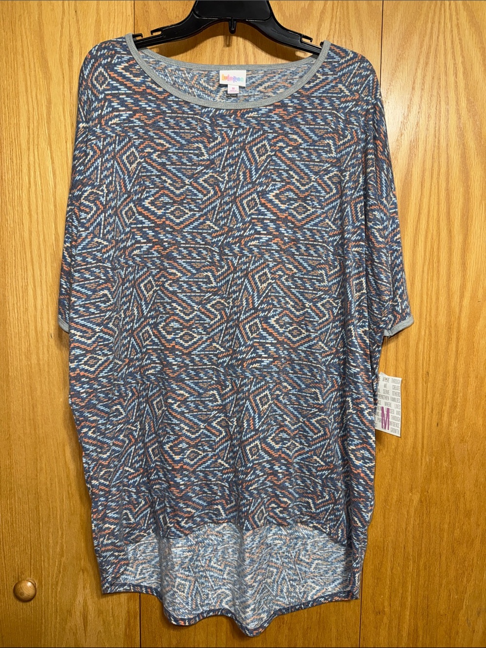 LuLaRoe Irma Geometric Tunic Top - Blue, Orange, White